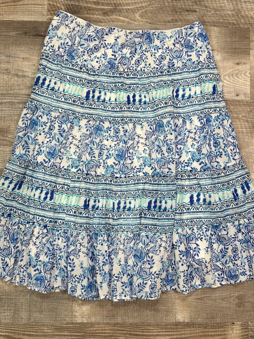 Vintage CHAPS 100% Cotton Elastic Waist Flowy Floral Midi Skirt Sz XL - Picture 2 of 10
